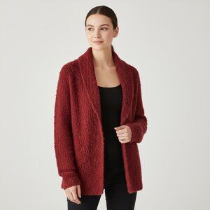 Tabask Red Alpaca Blend Bouclé Cardigan Cozy Button Front Size Small